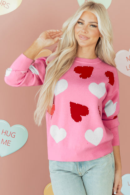 Valentine Heart Pearl Embellished Sweater
