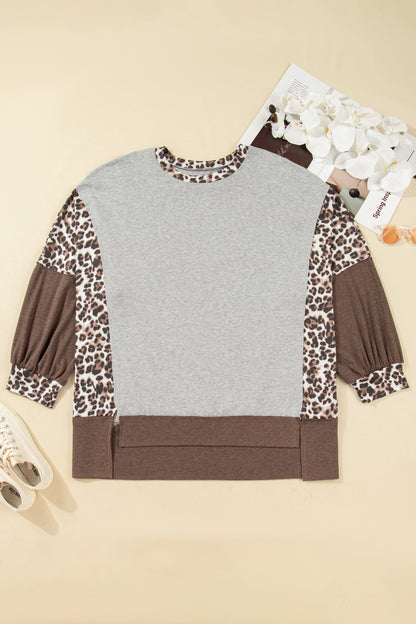 Plus Size Leopard Patchwork Dolman Sleeve Sweatshirt