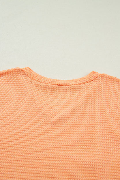Solid Waffle Knit V-Neck Short Sleeve Top