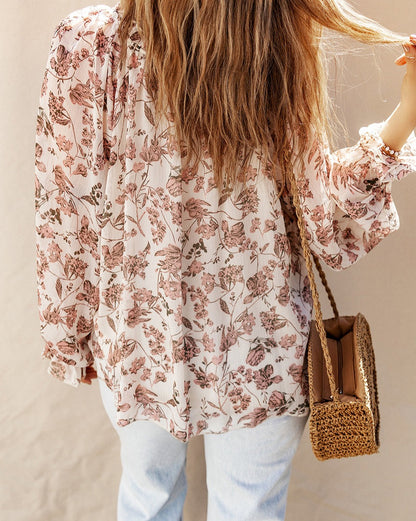 Boho Floral Bubble Sleeve Blouse