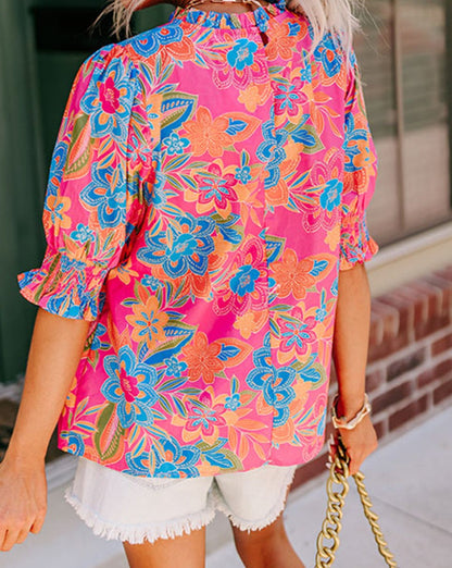 Floral Puff Sleeve Blouse Plus Size