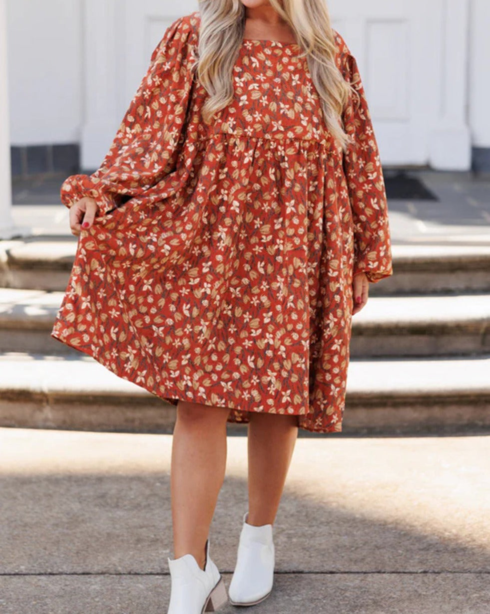 Floral Square Neck Dress Plus Size