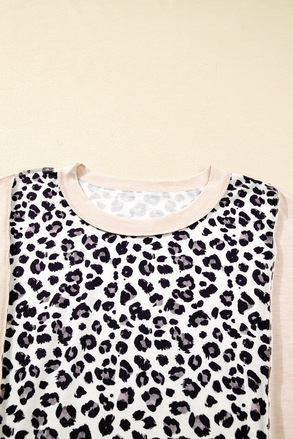 Plus Size Leopard Colorblock Patchwork Reverse Stitch Top
