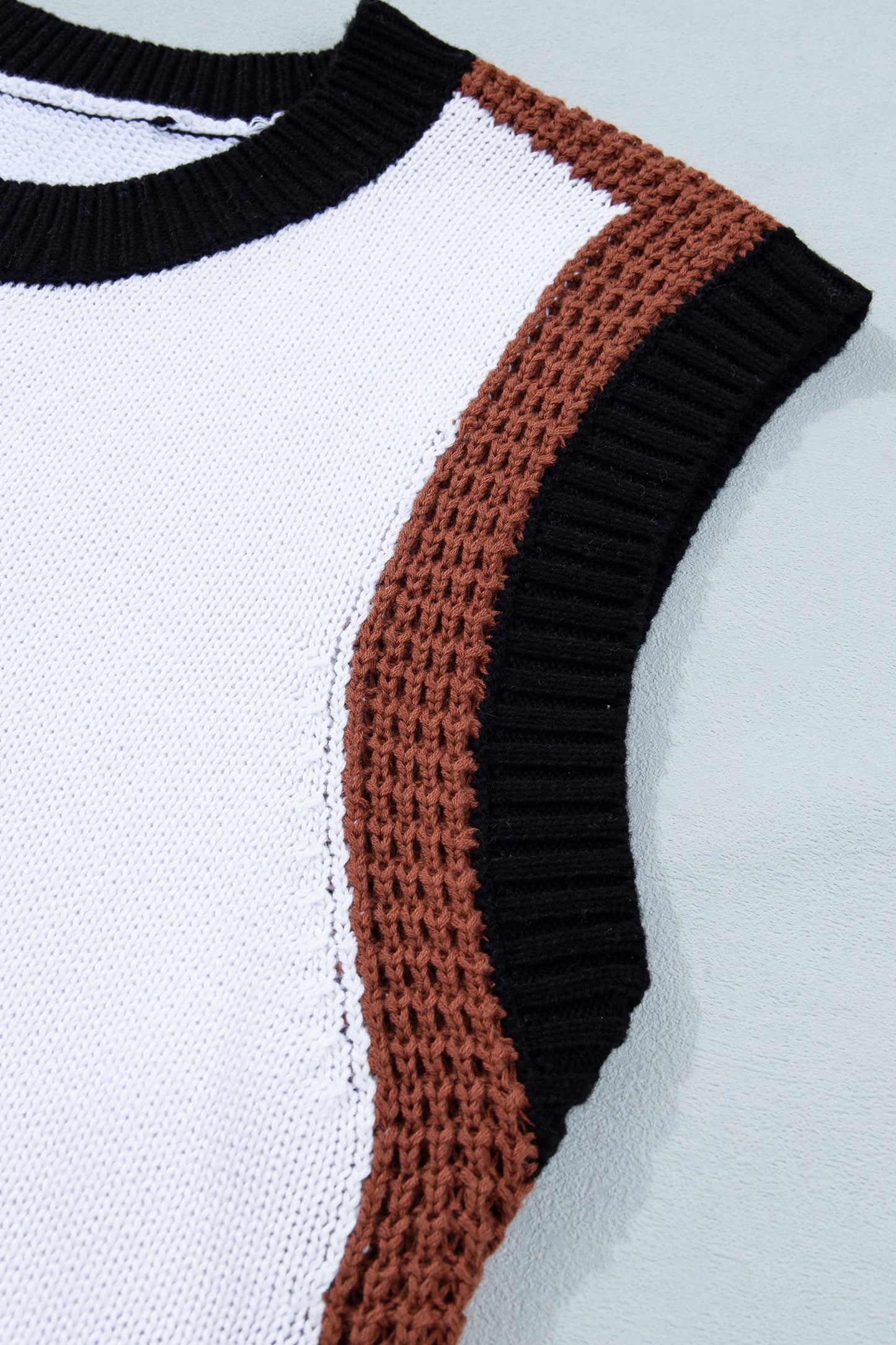 Western Horse Colorblock Trim Sleeveless Sweater Top