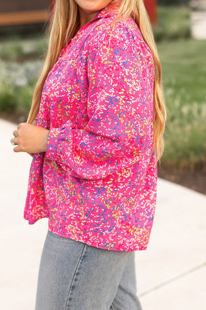 Floral Puff Sleeve V-Neck Blouse Plus Size