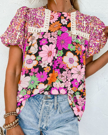 Floral Bubble Sleeve Blouse