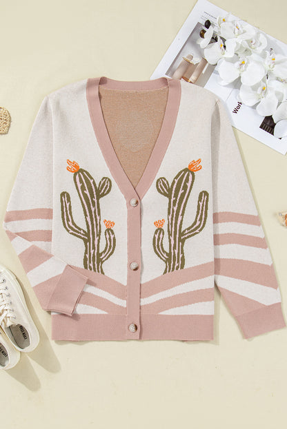 Plus Size Western Cactus Button-front Cardigan Sweater