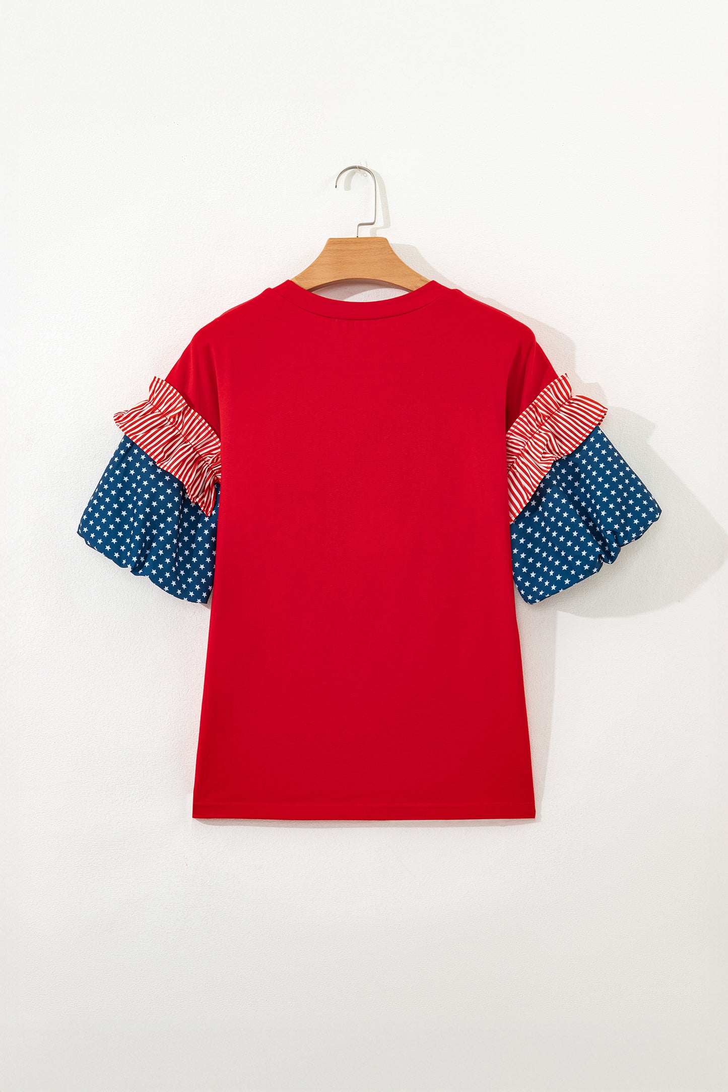 Stars & Stripe Patchwork Short Puff Sleeve Top