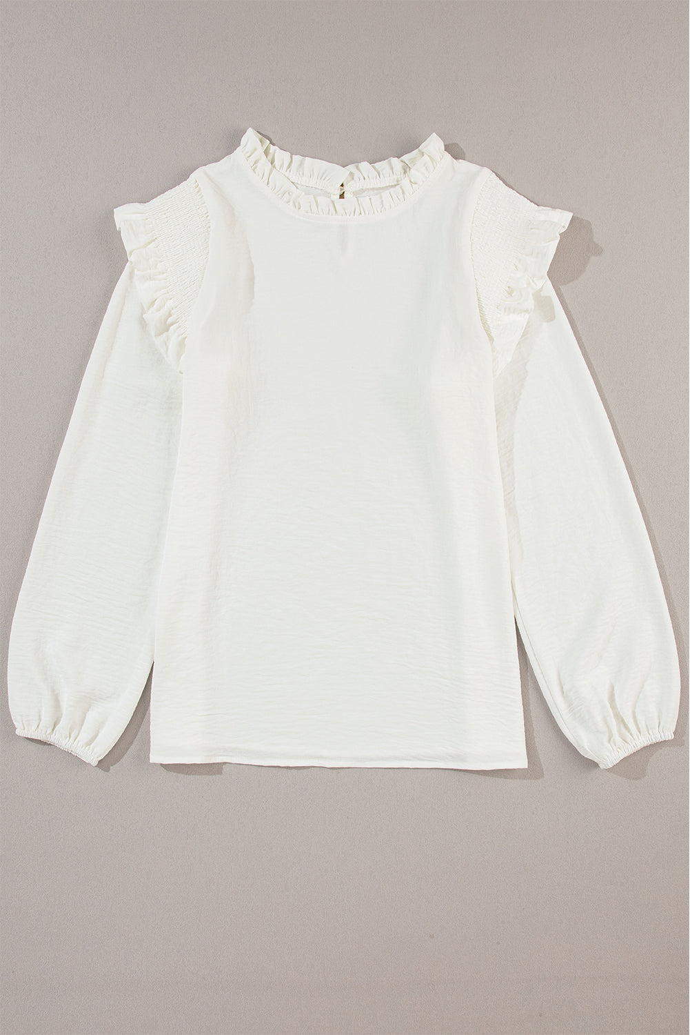 Ruffle Shirred Bubble Sleeve Blouse