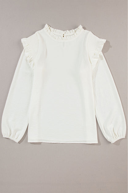 Ruffle Shirred Bubble Sleeve Blouse