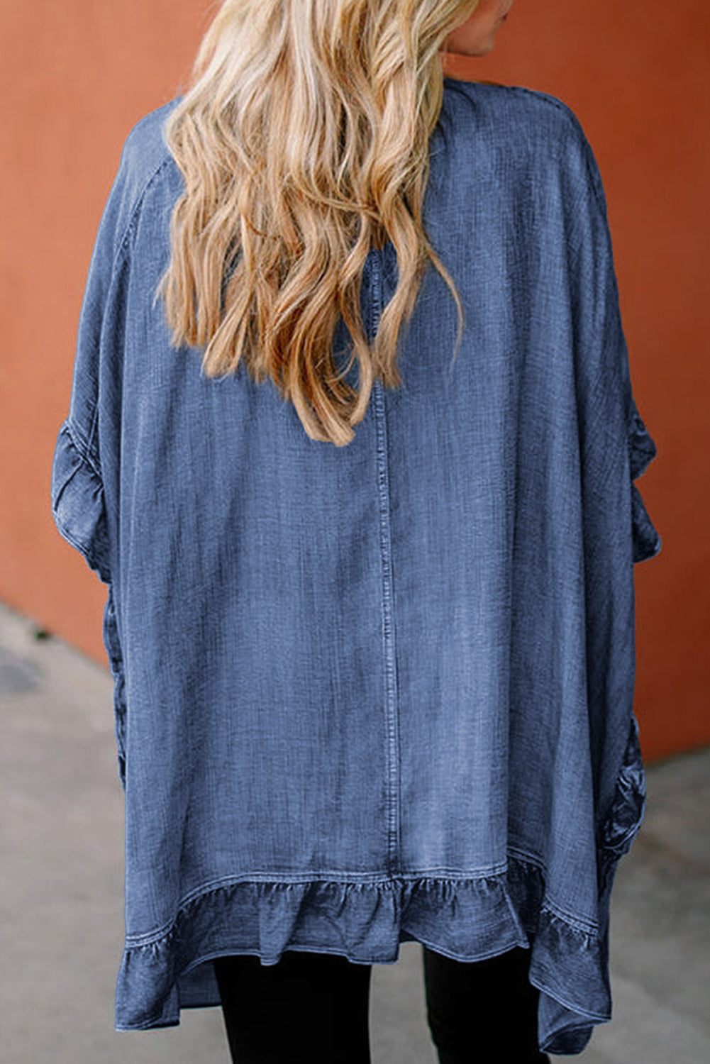 Chambray Ruffle Short Sleeve Kimono