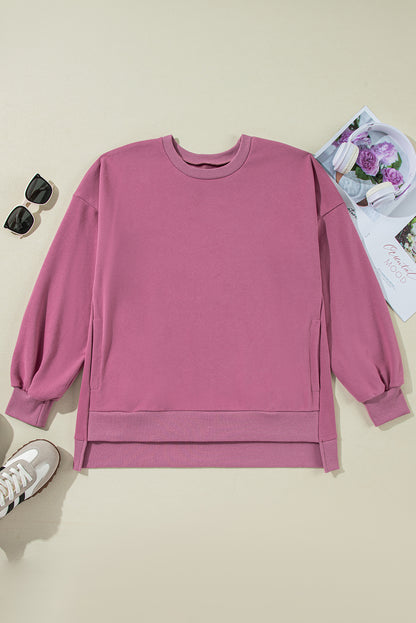 Solid Ribbed Trim Pullover Sweatshirt