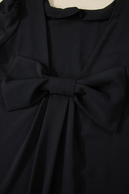 Solid Backless Bow Tie Short Sleeve Mini Dress