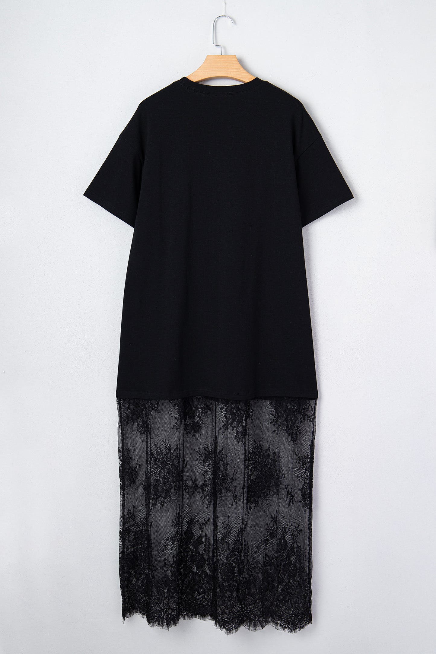 Solid Lace Patchwork Short Sleeve Maxi Dress