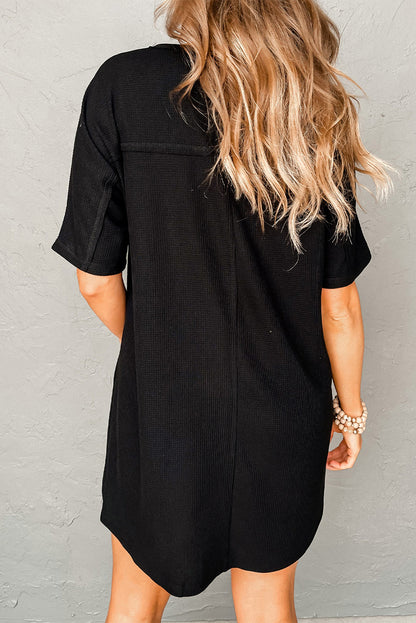 Waffle Knit T-Shirt Dress with Pockets