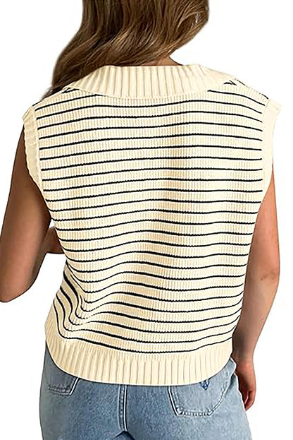 Stripe Collared Sweater Tank Top