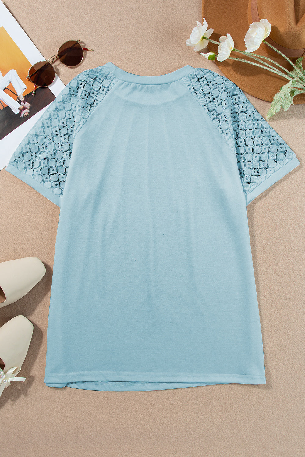 Lace Patchwork Raglan Sleeve Seam Detail Tee