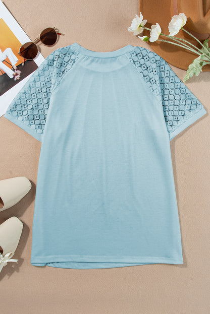 Lace Patchwork Raglan Sleeve Seam Detail Tee