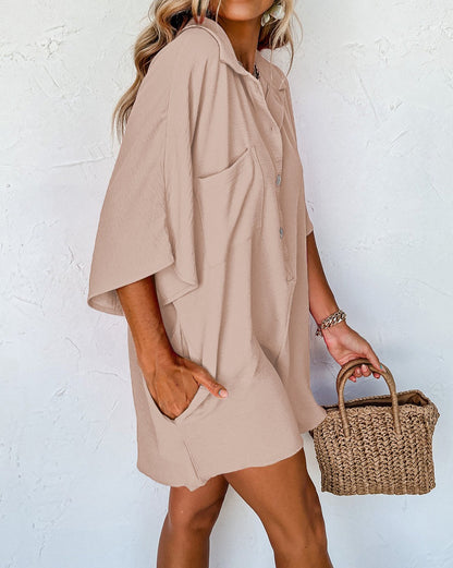 Half Button Collared Loose Romper