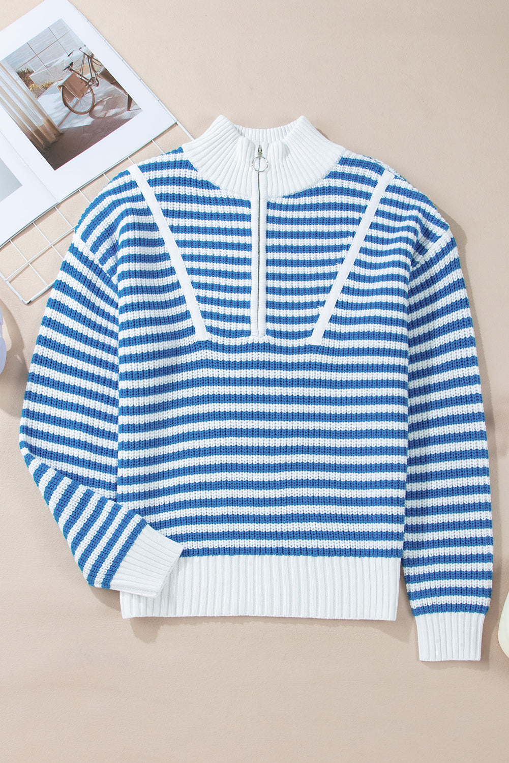 Stripe Half Zip Collared Sweater