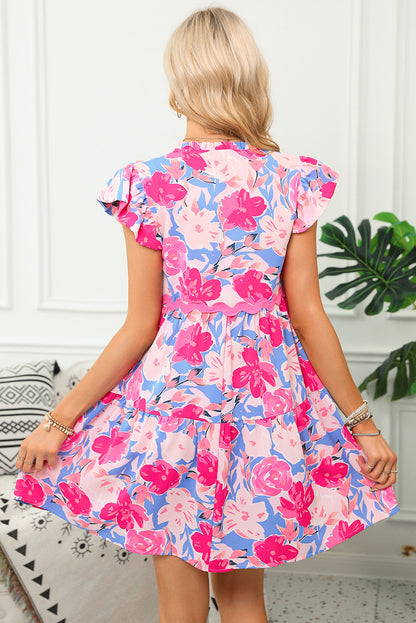 Floral Ric-Rac Flutter Sleeve V-Neck Dress
