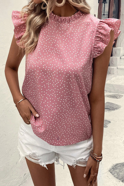 Dotted Ruffle Flutter Sleeve Blouse