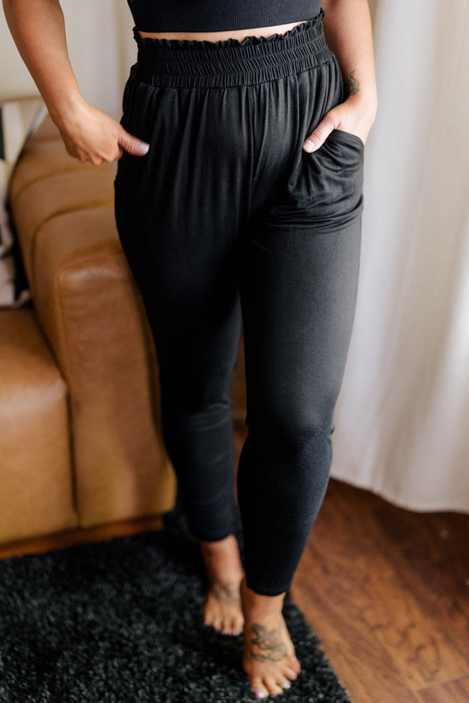 Frilled High Waist Pocketed Pants Plus Size