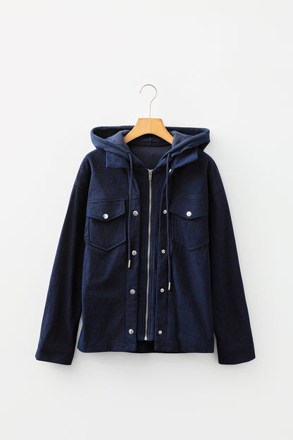 Textured Knit Pocketed Drawstring Hooded Jacket