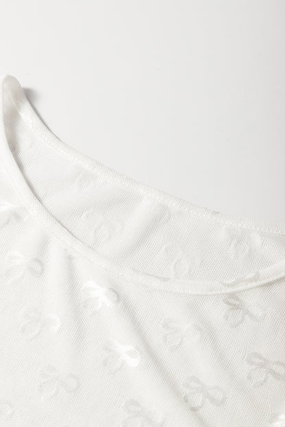 Bow Mesh Long Sleeve Top