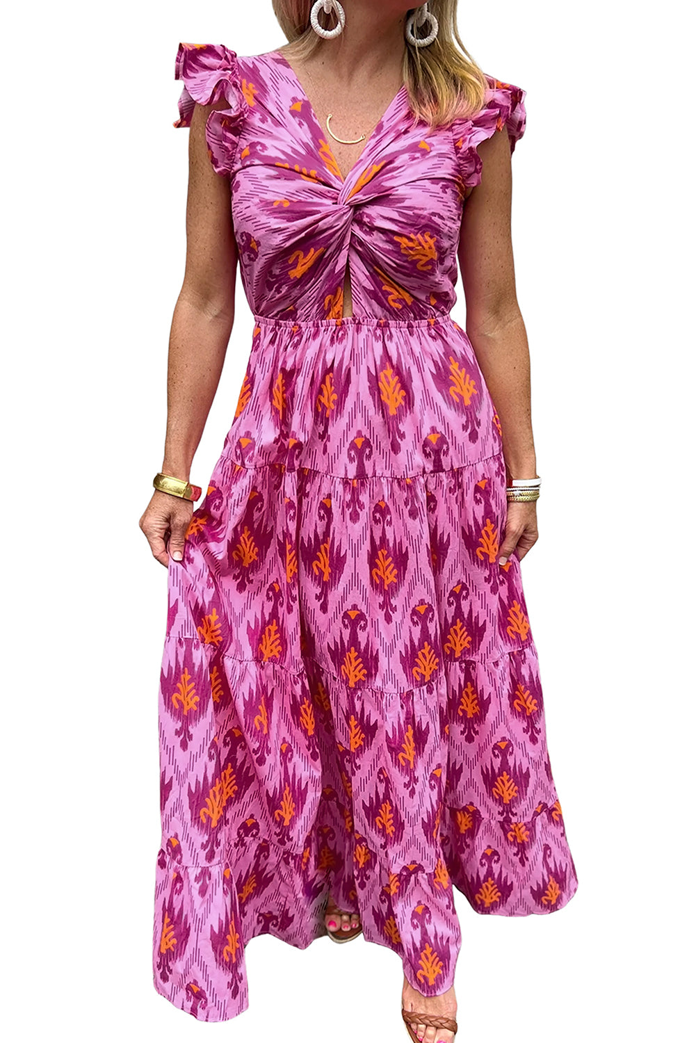 Abstract Twist Front Maxi Dress