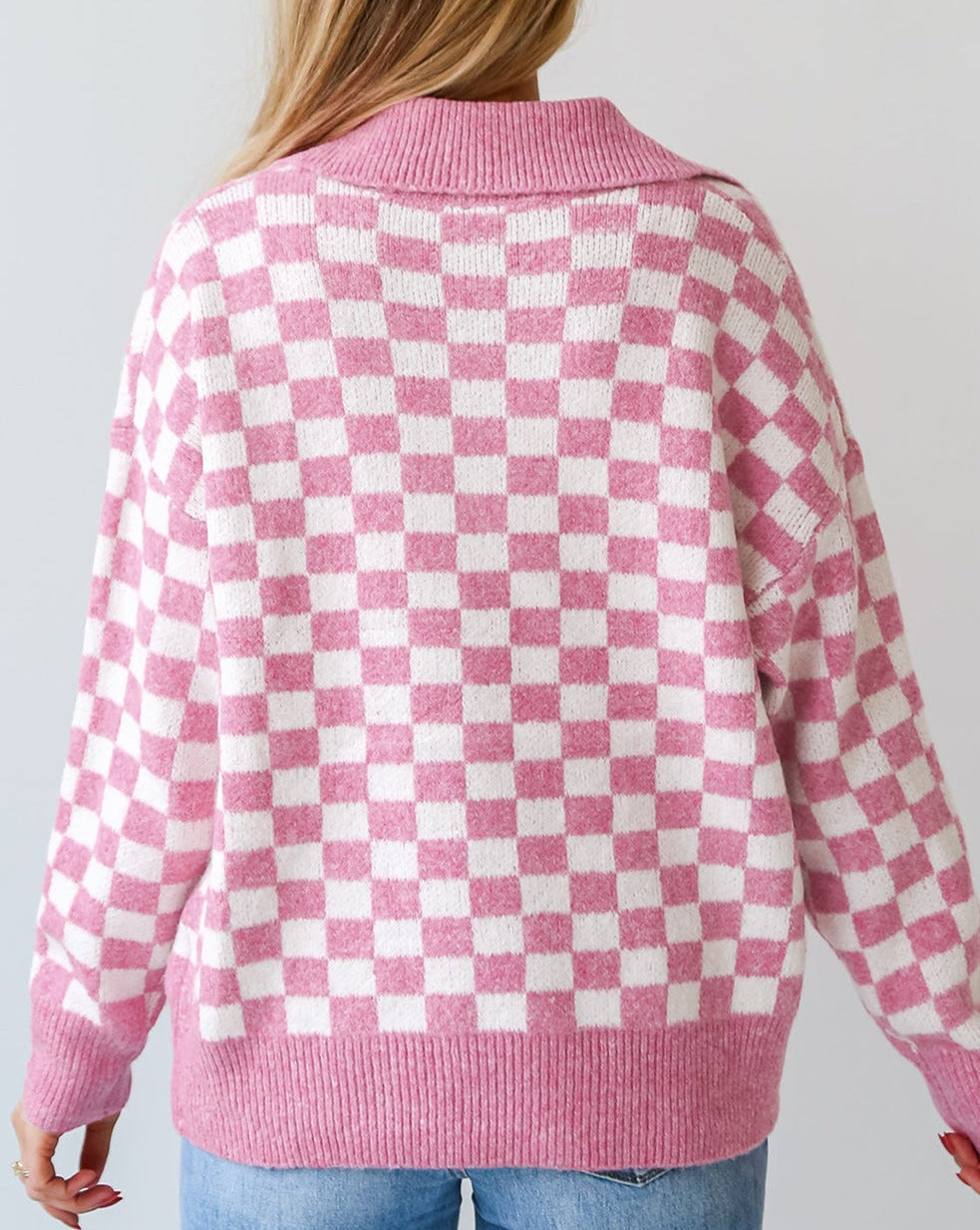 Checker Buttoned Collar Sweater