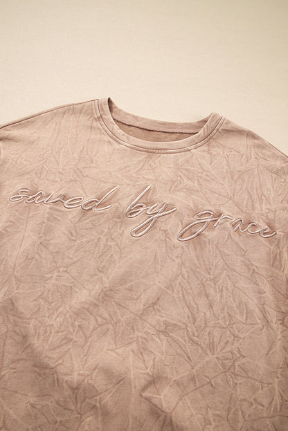 Saved by Grace Embroidered Mineral Wash Loose Sweatshirt