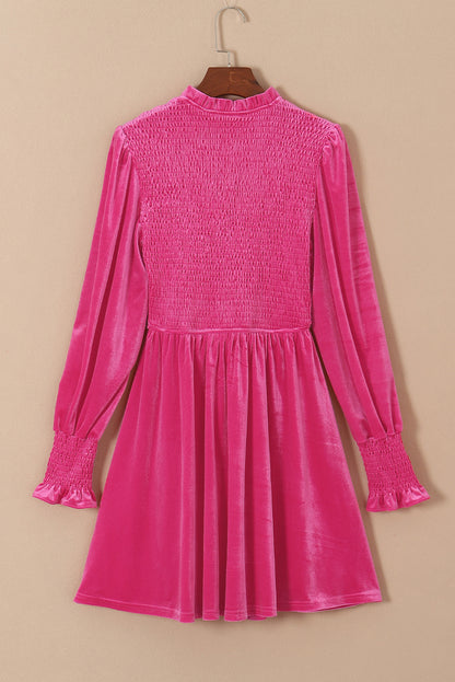 Velvet Smocked Puff Sleeve Dress