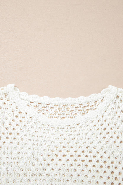 Scalloped Trim Hollow Out Knit Long Sleeve Top