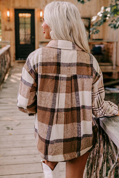 Plaid Patchwork Flap Pocket Shacket