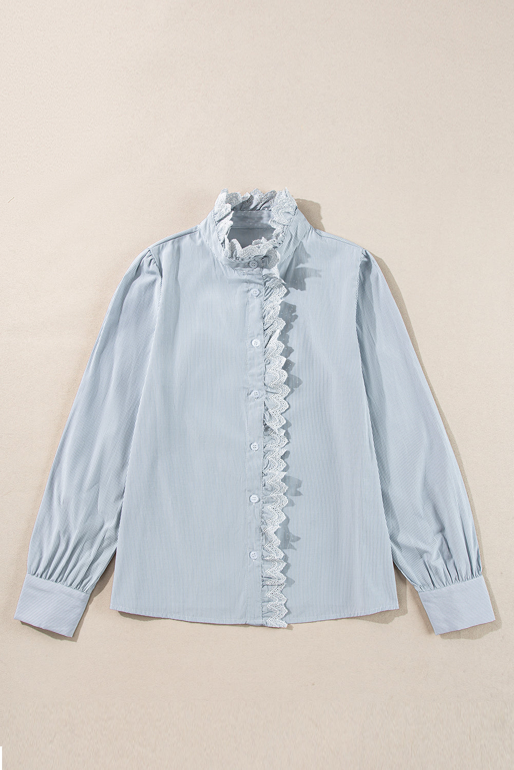 Stripe Lace Trim Buttoned Shirt