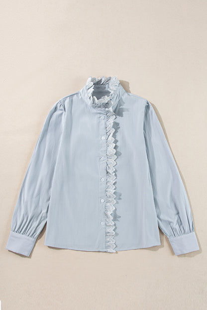 Stripe Lace Trim Buttoned Shirt