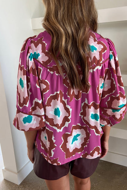 Abstract Floral 3/4 Sleeve Blouse