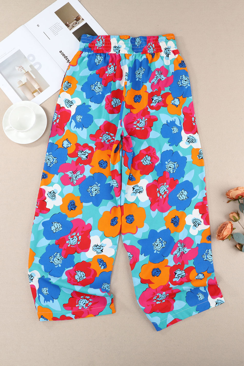 Abstract Floral Drawstring Waist Pants