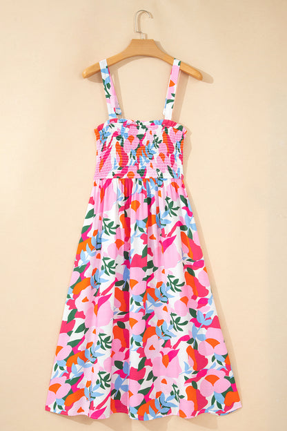Abstract Floral Smocked High Waist Maxi Sundress