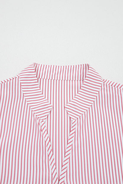 Plus Size Pinstripe Ruffle Hem Midi Dress