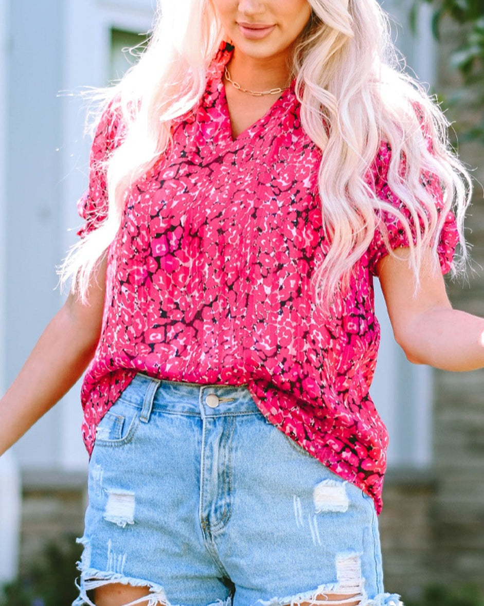 Leopard Frilled Puff Sleeve Top