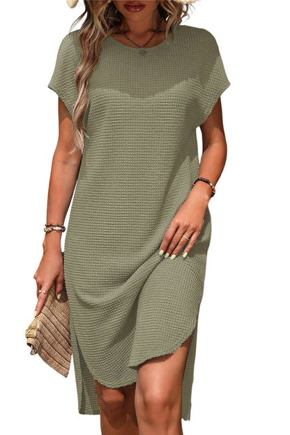 Waffle Knit Side Slit Dress