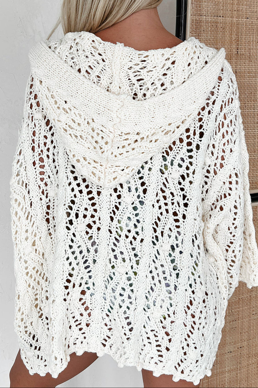 Open Knit Hooded Beach Cover Up