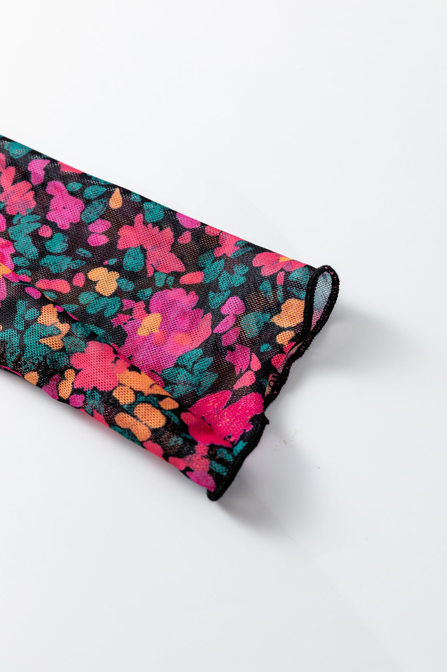 Floral Mesh Long Sleeve Mock Neck Top