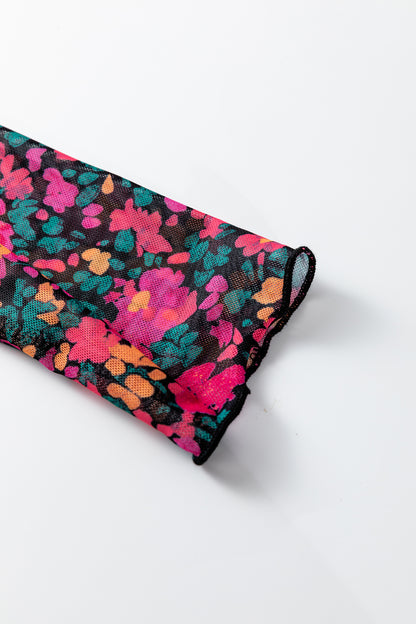 Floral Mesh Long Sleeve Mock Neck Top