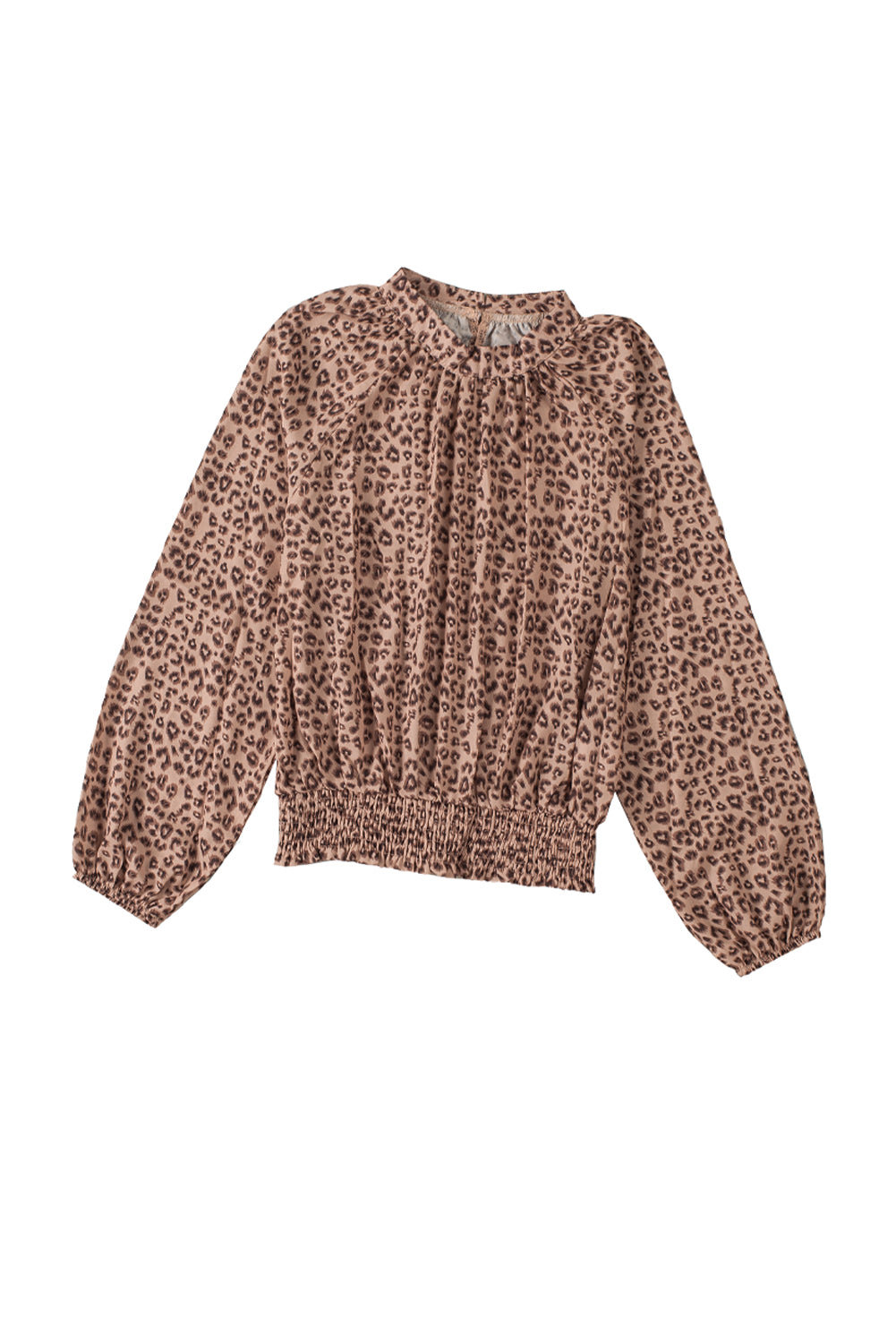 Leopard Smocked Bubble Sleeve Blouse