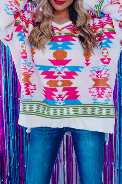 Aztec V-Neck Oversized Sweater