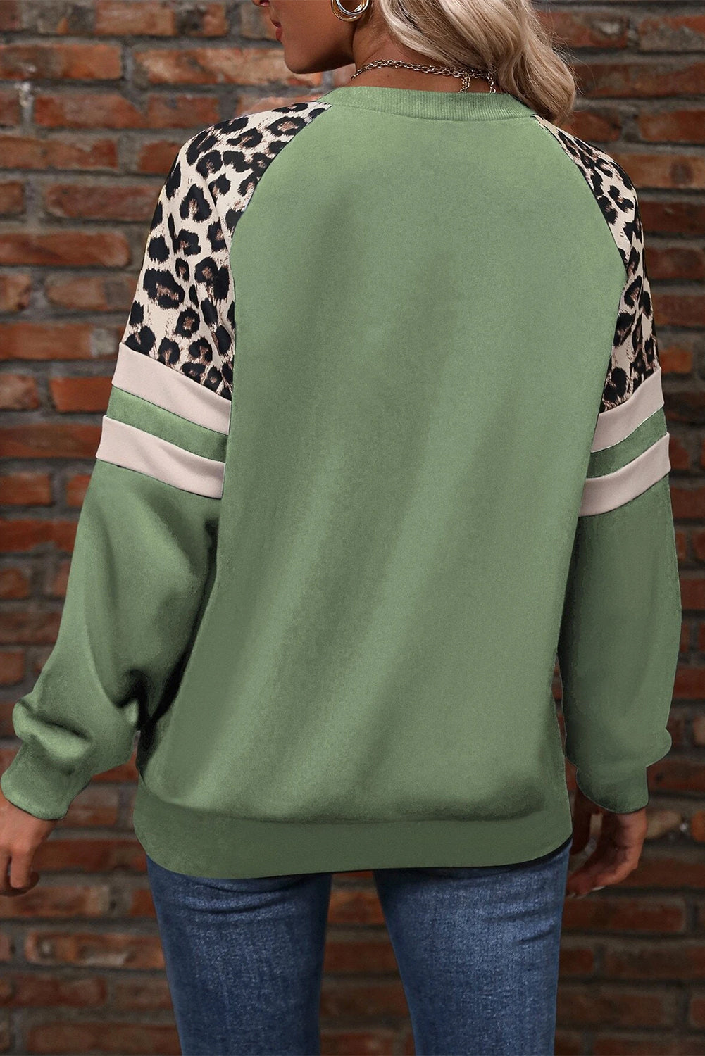 Leopard Colorblock Raglan Sleeve Sweatshirt