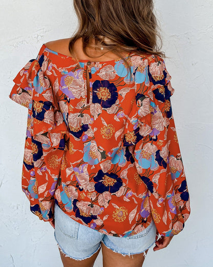 Floral Ruffle Puff Sleeve Blouse